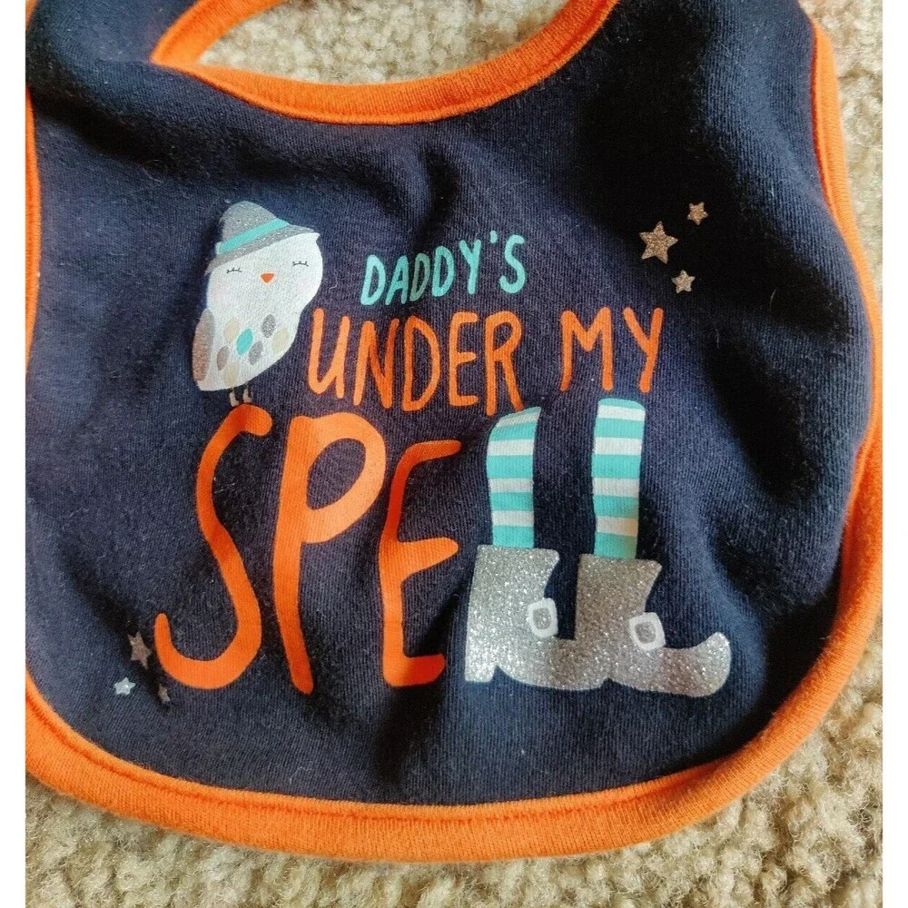 Baby Halloween Bib Orange Black Witch Owl Fall Autumn Daddys Under My Spell OSFM